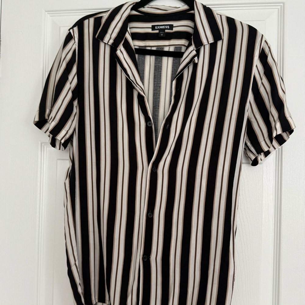 Express Black and White Striped Casual Shirt